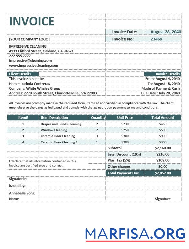 Realistic Cleaning Company Invoice Template